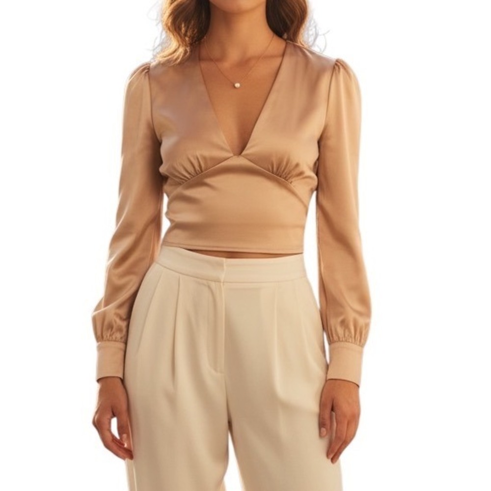 Abercrombie & Fitch Satin Crop Blouse NWT XXS Champagne Quiet‎ Luxury Coquette
